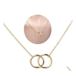 Hänge halsband Infinity Double Circle Necklace Simple Classic Design Jewelry for Women Girl Gold Clavicle Chain Rostfritt stål D Dhjyi