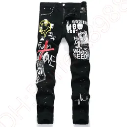 Nowe dżinsy spodnie chino spodni męskie spodnie rozciągają blisko dopasowane spodnie zmyte proste chude haftowe patchwork Ripped Mens Brand Motorcycle Jeans-F17