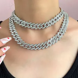 Chains Hip Hop Square Baguette Thick Cuban Necklaces Jewelry Bling Crystal Buckle Curb Link Choker Chunky Metal Chain Necklace