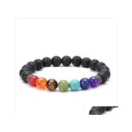 Pärlstav 8mm svart lava vulkanisk sten eterisk olja diffusor 7 chakra armband naturlig läkning reiki bön nce buddha pärlor yoga dro dhivc