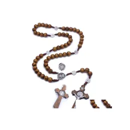 Colares pendentes de madeira Jesus colar de ora￧￣o artesanal de personalidade feita de mi￧angas vintage cross Ros￡rio de moda j￳ias dhs p221fa gota deliv dhif8