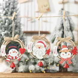 Decorações de natal pingente de madeira com sino de natal árvores penduradas ornamentos de porta de casa decoração de ano