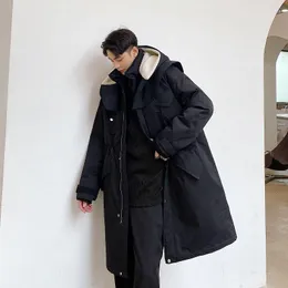 Männer Unten Neploha Übergroßen Casual Warme Lange Parkas 2023 Winter Verdicken Zipper Mann Koreanische Streetwear Mit Kapuze Mantel