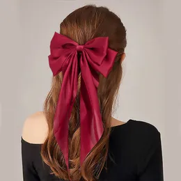 Chiffon Ribbon Bow Hair Clip Women Large Bowknot Stain Hairpin Barrettes Girls Solid Color Ponytail Clips Hair Accessories Headwear Gift 1478
