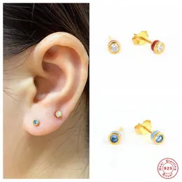 Studörhängen Aide 925 Sterling Silver Tiny White Blue Round Zircon For Women Mini Red Emamel Ear Studs Piercing Smycken