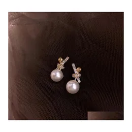 Stud Fashion Jewelry S925 SLIVER POST EARRINGS RHINSTONE Knut Faux Pearl Drop Delivery DH3XF