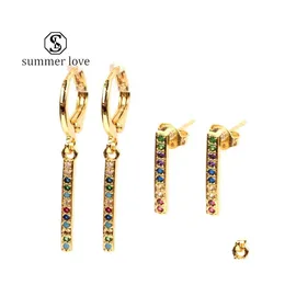 Dangle Chandelier Trendy Colorf Stud Earrings Curved Long Bar With Zircon Gold Simple 2 Style Earring Jwerly For Women Y Drop Deli Dhshv