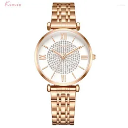 Wristwatches Kimio Brand Women Dress Watch Luxury Ladies Crystal Roman Dial Quartz Wristwatch Stainsal Steel Bracelet Watches Relogio Femin