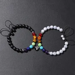 Charm armband mode par magnet armband 7 chakra natursten handgjorda flätade älskare hjärtkvinnor män juvelrycharm