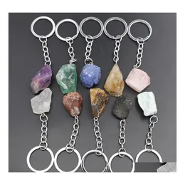 Arts And Crafts Natural Ore Key Chain Ring Gem Quartz Fluorite Citrine Amethyst Irregar Stone Pendants Keychian Keyring Diy Jewelry Dheh4