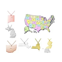 Pendant Necklaces America 50 State Map With Heart Diy Pendent Necklace Stainless Steel Fashion Jewelry York Drop Delivery Pendants Otskp