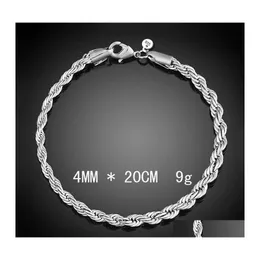 Łańcuch Luksus M 4mm 925 Sterling Sier Bracelets 8 -calowe kobiety pokręcone linę opaska na opaskę na męską biżuterię mody dupkj