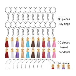 Keychains Lanyards Key Rings 200st Acrylic Blank Nychein Making Kit med Tassel Pendant f￶r DIY Crafts Clear Circle Discs Keyrin Dhhiu