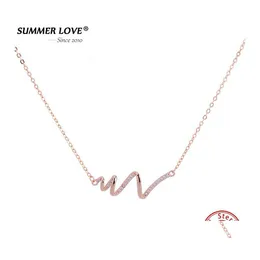 Collane con ciondolo Summer Love 925 Sterling Sliver Ecg Charm per le donne Gioielli in cristallo lucido sul collo Catena in oro Colar Feminin Dro Dhj5O