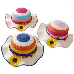 Wide Brim Hats Summer Baby Girl Princess Straw Hat Holiday Sunflower Floral Sun Kid Child Foldable Adjustable Panama Caps Scot22