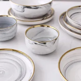 Skålar keramiska skålmiddag nudlar marmor mönster serie porslin tallrik familj soppa bordsartiklar