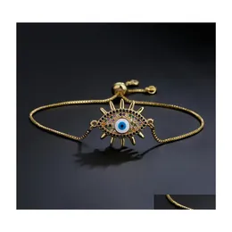 Braccialetti con ciondoli Gioielli di moda Bracciale con pendente in rame malocchio Bracciale placcato in oro intarsiato con zirconi Occhi azzurri Consegna a goccia Dhkst