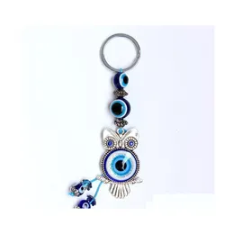 Sleutelringen mode sieraden Turks Symbool Evil Eye Ring Handgemaakte Vintage Owl Keychain Drop levering DHCN8 DHD9C