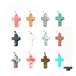 Pendant Necklaces Bk Cross Shape Healing Beads Crystal Natural Stone Quartz Charm For Jewelry Making In Wholesale Drop Delivery Penda Otkhr