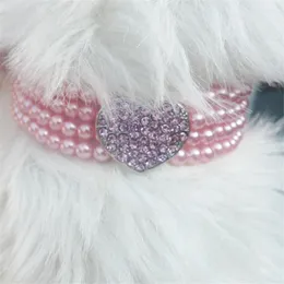 Obroże dla psów małe zwierzęta szczeniaki Naszyjnik Perł z błyszczącym krążkiem serca kształt serca wisiorek kota biżuteria