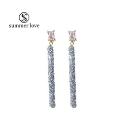 Stud Crystal Geometric Long Dangle ￶rh￤ngen f￶r kvinnor 925 Sterling Sier Needle Korean Simple As Valentines Day Giftz Drop Delivery Je Dhlg2