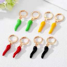 Hoop Earrings Metal Enamel Pepper Earring Unique Cool Punk Gold Color Chili Plant Mini Circle For Women Wedding Party Jewelry