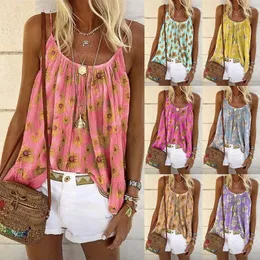 Kvinnors tankar Bohemian Tank Top Daisy Print Summer Casual Camisole Women's Tops T-shirt Spaghetti Strap Vest Female Camis Fashion