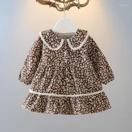 女の子のドレスベビーガールフローラルドレス2023春秋の韓国のかわいい子供フェイク2ピース幼児カジュアルベスティドスY45