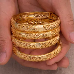 Bangle Annayoyo 4PCS African Dubai Wedding Bangles Style Stripe Bransoletka Kobiet Miedź Płytana biżuteria kwiatowa