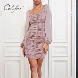 Casual Dresses Percised 2023 Summer Women Satin Mini Dress Drapped Sexy Pink Long Sleeve Bodycon Backless Club Wear Female Party