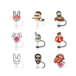 Drinking Straws 9Pcs/Set St Toppers Er Molds Bad Bunny Sile Charms For Tumbers Reusable Splash Proof Dust Plug Decorative 8 Homefavor Dh5Rg