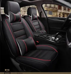 Autositzbezüge, Universal-Luxus-Deluxe-Voll-PU-Lederbezug, Kissenpolster, 5D-Surround, atmungsaktive Kopfstützen, Taillenkissen
