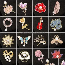 Pins Brooches Feather Diamond Cartoon Rhinestone Pearl Brooch Ladies Wedding Party Casual Pin Gift217H Drop Delivery Jewelry Ot36S