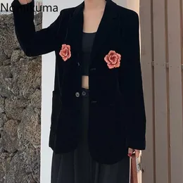 Women's Suits & Blazers Nomikuma Floral Embroidery Black Women Single Breasted Long Sleeve Jackets Female Loose Fashion Tops Outwear Lady 3a