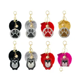 An￩is -chave Animal fofo Pompom Kichain Fashion Faux Pur Ring foffy para mulheres meninas ador￡vel coruja urso -keyfobs acess￳rios pendentes p429f dhuli