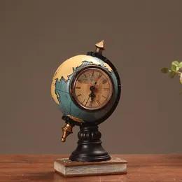 Dekorativa figurer Objekt 24 cm Vintage Globe Shape Watch Harts With Clock Retro Ornament Living Room Home Office Decoration