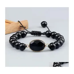 Beaded Strand Natural Black Obsidian Stone Bracelets Bangles Men Handmade 8Mm Braided Charm Yoga Wrist Jewelry For Women Drop Deliver Dhx07
