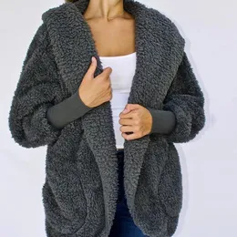 Misto lana da donna Cardigan lungo invernale in peluche Manica a lanterna da donna Punto aperto Maglione oversize Giacca basic Abbigliamento Donna Pelliccia sintetica Co