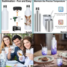 Tumblers Sublimation Glitter Wine Glass مجموعة هدايا حزمة من الفولاذ المقاوم للصدأ زجاجة حمراء مع أكواب البيض في الهواء الطلق وميض مؤكد عن طريق البحر Dro Otbix