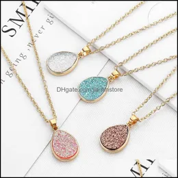 H￤nghalsband Fashion 4Colors Druzy Drusy Necklace Gold Plated Geometry Faux Natural Stone Harts For Women Jewelry Drop Delivery OT24T