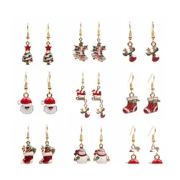 Dangle Chandelier Christmas Cartoon Domens Drop Kolczyki Ojciec Snowman Tree Earring for Ladies Fashion Biżuteria Ot9xc