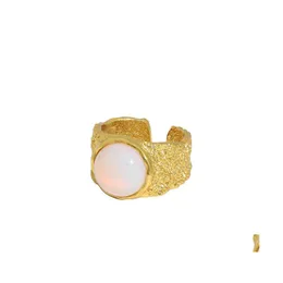 Cluster Rings Authentic 925 Sterling Sier Fine Jewelry White/Gold Concaveconvex Molten Round Opal Ring Adjust Tlj1525 Drop Delivery Dhw68