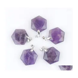 Hänge halsband 5st/parti fasetterad polygonform Amethysts naturliga stenhängen för smycken som gör DIY halsband örhängen tn4379 dr dhgzy