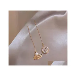 Stud Fashion Jewelry S925 Sier Post Asymmetry örhängen Fan Pearl Flower Dangle Tassel Drop Delivery DH1ZI