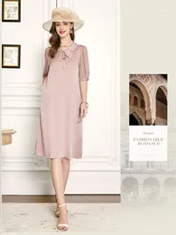 女性のためのカジュアルドレスデザイナーシルク高品質のナチュラルロングルーズビンテージドレス有名なファッションエレガントピンク