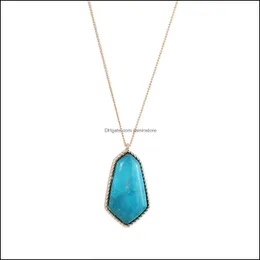 Pendant Necklaces Fashion Blue Turquoise Natural Stone Necklace Gold Plated Long Chain For Women Jewelry Drop Delivery Pendants Otyaa