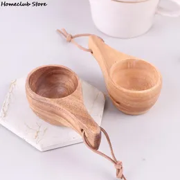 Cups Saucers Finland Tea Cup Rubber Wood Small Wooden Mug Single Hole Water Coffee Household Kitchen Supplies