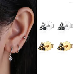 Studörhängen Små triangel S925 Sterling Silver Geometric Black Zircon Ear Rings for Women Girls Korean Jewelry Piercing Pendientes