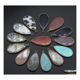 Arts And Crafts Natural Stone Water Drop Rose Quartz Turquoise Pendant Charms Diy For Druzy Bracelet Necklace Earrings Jewelry Makin Dhyqd