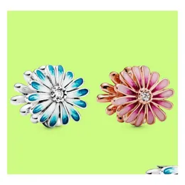 Charms 925 Sterling Sier Pink Daisy Flower Beads Fit Fit Oryginalny pandora bransoletka biżuteria Making Accessories Whatle Drop dostawa dh5qh